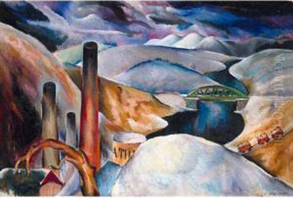 Landscape With Factory Chimneys And Bridge - view 1