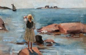 A Girl On The Cliffs In Hanko by Venny Soldan-Brofelt