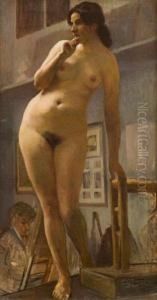 Il Pittore E La Modella Nello Studio by Giorgio Soldaticz