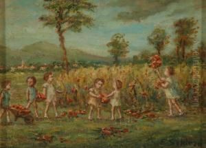 Bambine In Un Prato Fiorito by Erminio Soldera