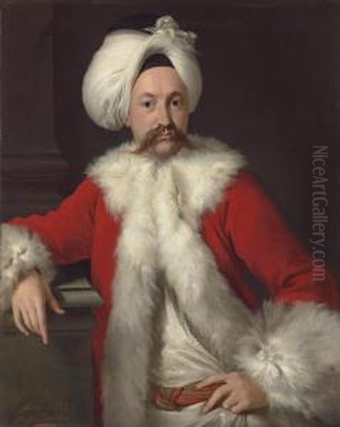 Portrait Of A Gentleman, Possibly Richard Salwey, Half-length, In A Fur-trimmed Red Coat And A Turban - view 1