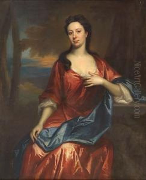 A Portrait Of A Lady, Three-quarter-length, In A Red Dress - view 1