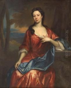 A Portrait Of A Lady, Three-quarter-length, In A Red Dress by Andrea Soldi