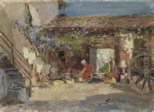 In The Courtyard; Lady In A Garden