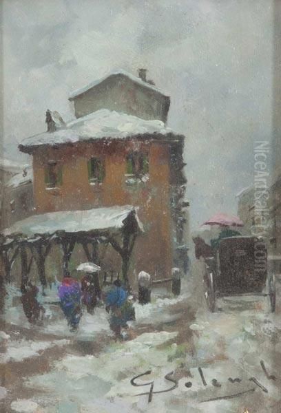 Viale Innevato Con Carrozza E Figure - view 1