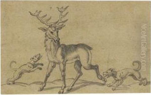 A Stag And Two Hounds - view 1