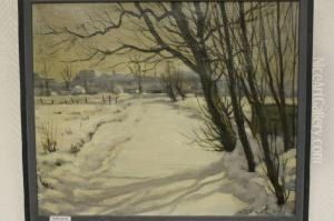 Bomen Aan Winterse Sloot by Leonid Romanovitch Sologub