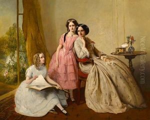 A Portrait Of Two Girls With Their Governess by Abraham Solomon