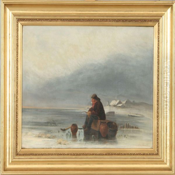 A Winter Scenery With Fisherman - view 1