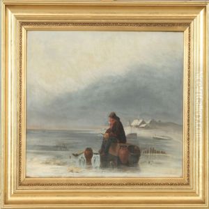A Winter Scenery With Fisherman by Louis Jean Somers