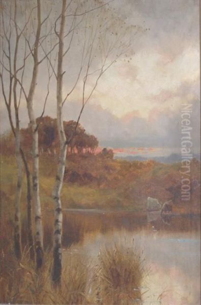 Sunset Landscape With Cattle Watering - view 1