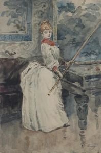 La Joueuse De Billard by Francois Clement Somm