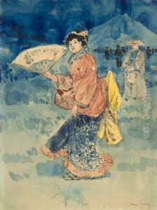 Japonaise A L'eventail Ouvert Et Japonaise A L'eventail Ferme by Henry Somm