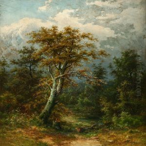 Forest Scene With A Lake by Carl August Sommer