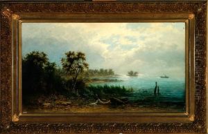 Carl August Sommer: An Evening Scenery From The Hudson River. Signed C. A. Sommer by Carl August Sommer