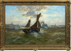 Fischerboot Und Schlepper An Sturmischer Kuste