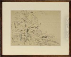 Horses By A Barn; And A Companion Drawing by William Sommer