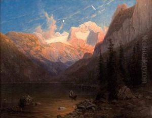 "abendstimmung Am Gosausee Mit Blick Auf Dachstein" Unten Rechts Signiert Und Datiert: Somogyi D.
