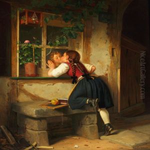 A Boy And Girl Kissing In Secret On A Window Pane