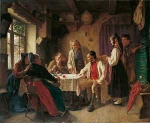 Der Heiratskontrakt In Einer Westfalischen Bauernstube.
 Signiert Und Datiert Unten Rechts: H. by Hermann Sondermann