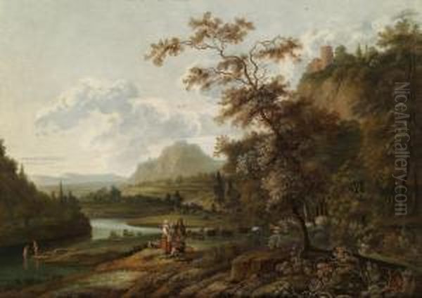 Wide Landscape With Shepherds At Rest - view 1