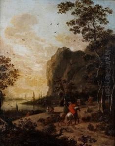 Travellers On A Country Path Before Anitalianate Coastal Landscape by Jan Gabrielsz. Sonje