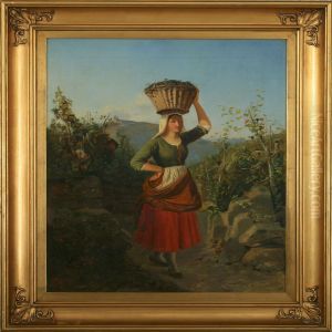 From An Orchard With Italian Woman Carrying Grapes In A Basket
