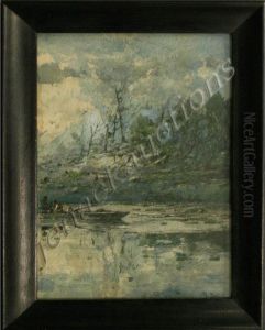 Fisherman On Mountain Lake by William Louis Sonntag