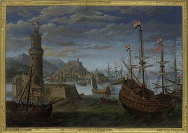 Two Dutch Men-o'war At Anchor Off Genoa - view 1