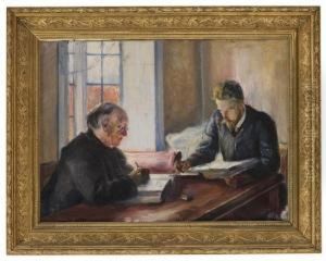 Interior With Two Men Writing by Eyolf Soot