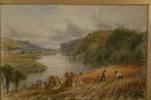 Canal Lock Scene With Boats And Cottage by Thomas James Soper