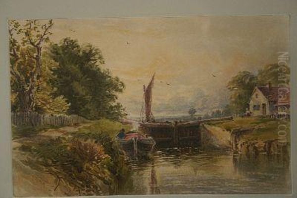 Riverside Harvesting Scene With Figures - view 1