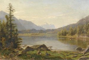 Mountain Lake With Two Young Herdsmen In The Foreground