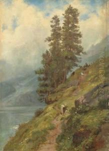 Paysage Du Lac D'uri. 1873 by Eugene Etienne Sordet