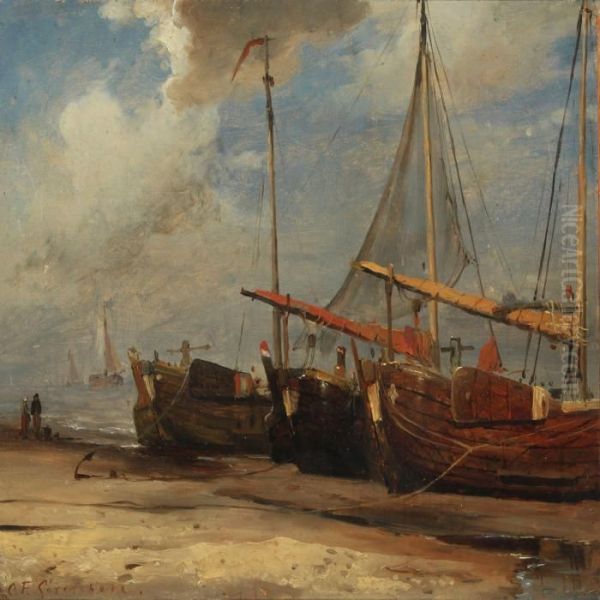 A Dutch Beach Scenery With Boats - view 1