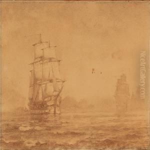 Seascape With Sailing Ships On Open Sea by C. F. Sorensen