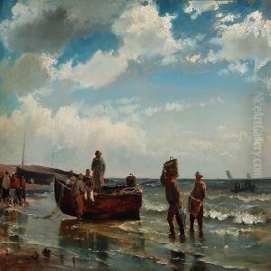 Coastal Scape With Fishermen Coming Ashore With Their Catch