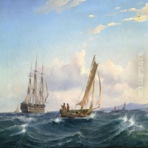 A Dinghy And A Ship Of The Line Off Kullen, Sweden
