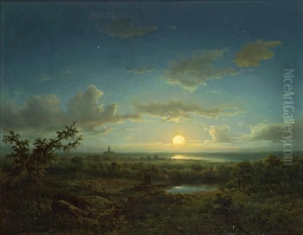 A Moonlit Landscape With A Church In Thedistance - view 1