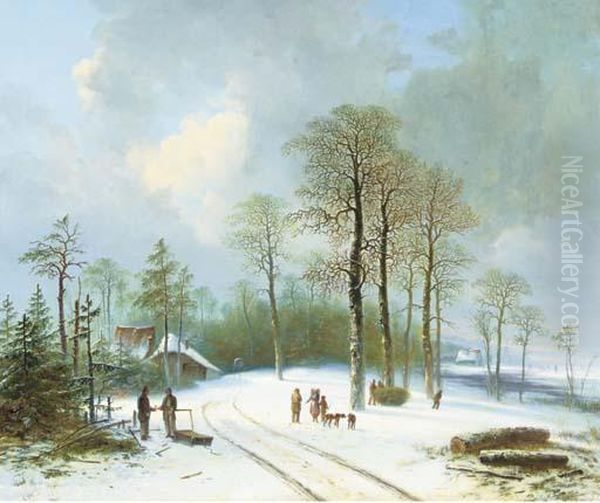 Figures On A Snow-covered Forest Path - view 1