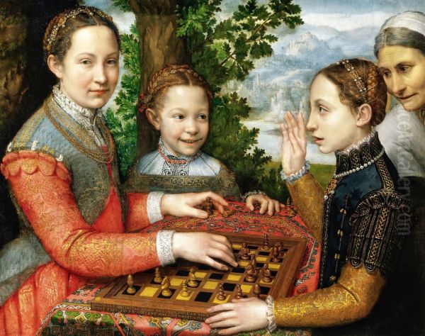Portrait of the Artist's Sisters Playing Chess 1555 by Sofonisba Anguissola