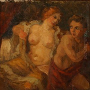 A Woman Exposing Herself In Front Of A Younger Man by Soren Sorensen