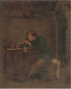 A Boor Smoking And Drinking In An Interior by Hendrick Maertensz. Sorch (see Sorgh)