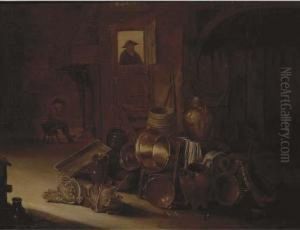 A Stable Interior With Kitchen Utensils And Vegetables In The Foreground by Hendrick Maertensz. Sorch (see Sorgh)