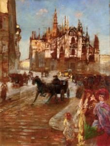 Milano, Carrozze In Piazza Del Duomo by Enrico Sorio