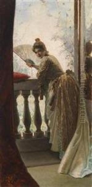 Lady With Fan On The Balcony - view 1