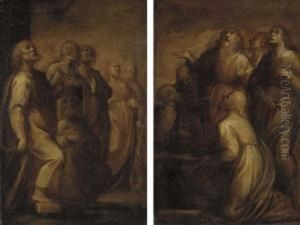 Two Studies For The Assumption Of The Virgin: Six Apostles, One Kneeling; And Six Apostles Around A Tomb by Pietro Sorri