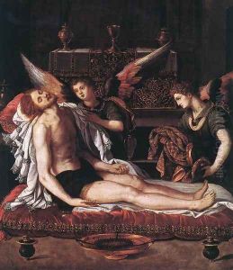 The Body of Christ with Two Angels 1600 by Alessandro Allori