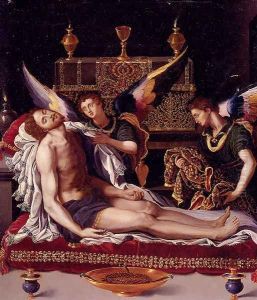 Dead Christ Attended By Two Angels by Alessandro Allori