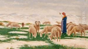 Paesaggio Con Gregge E Pastorella by Giovanni Sottocornola
